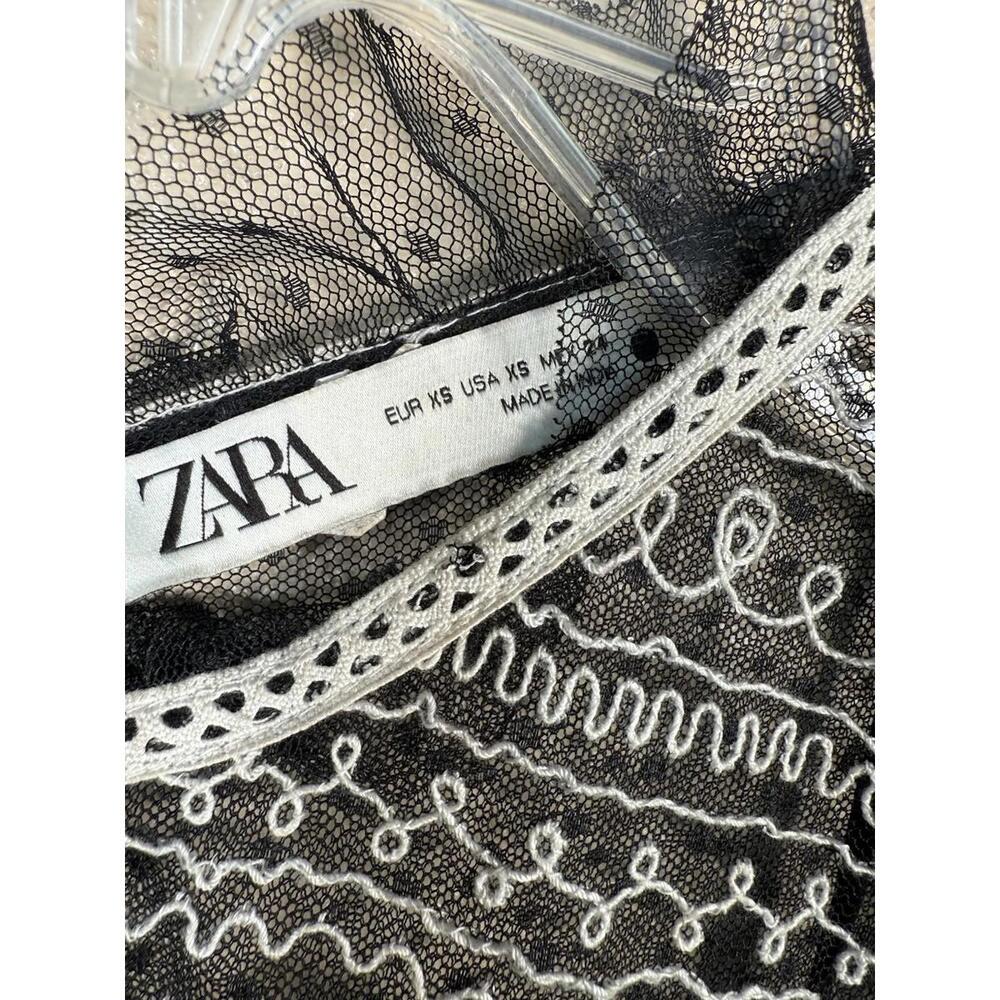 Zara Trinny Black Lace Sheer Tulle XS Embroidered Gothic Boho Maxi Whimsigoth‎ - Picture 5 of 12